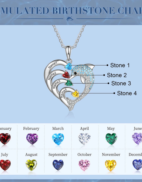 Load image into Gallery viewer, Dolphin Personalized Engraved 2-8 Name Necklace Customized Heart Pendant with Birthstone Christmas Gifts for Mom Family
