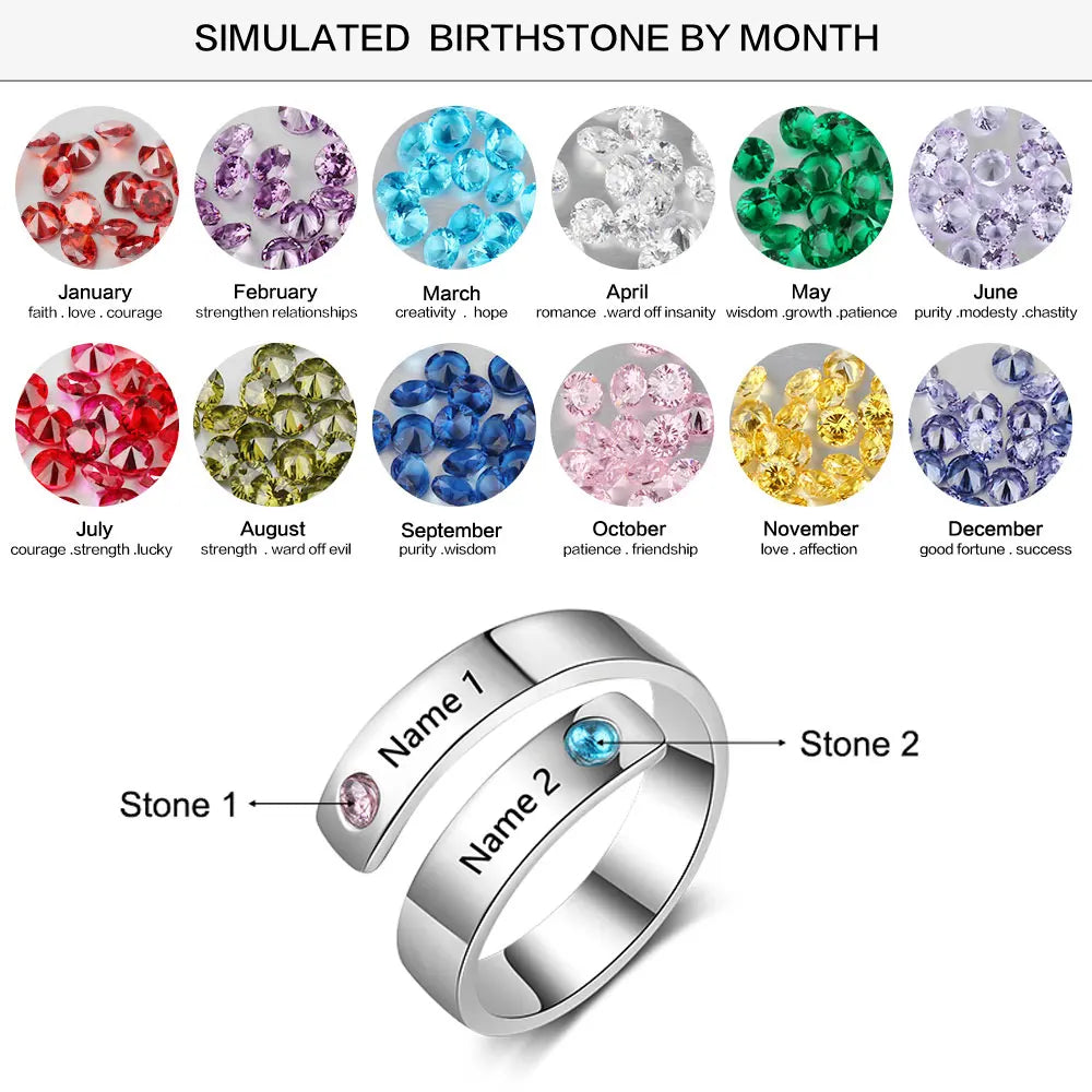 Personalized Mothers Rings Custom Name Birthstone Wrap Rings for Women Engraved Jewelry Anniversary Gifts for Mom