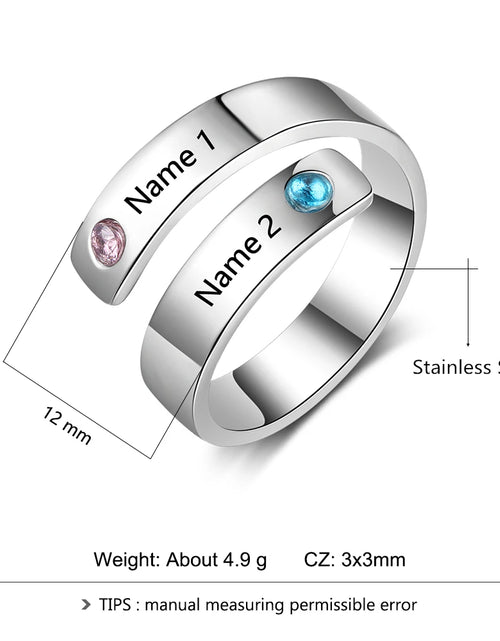 Load image into Gallery viewer, Personalized Mothers Rings Custom Name Birthstone Wrap Rings for Women Engraved Jewelry Anniversary Gifts for Mom
