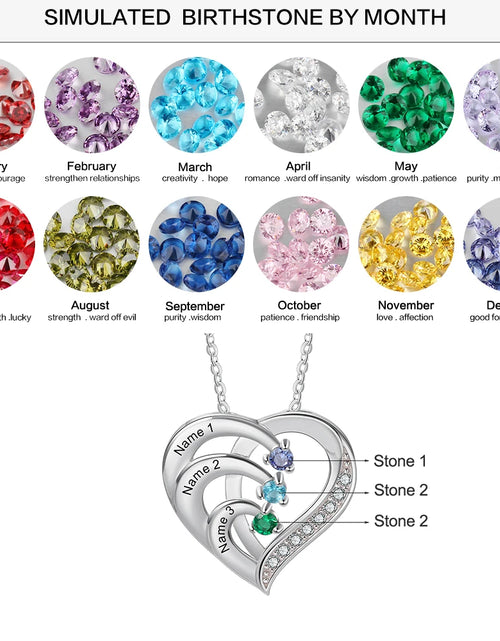 Load image into Gallery viewer, Personalized Heart Necklace with 2-6 Birthstones Custom Engraved Name Mothers Pendant Christmas Gift for Her
