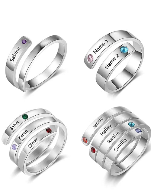 Load image into Gallery viewer, Personalized Mothers Rings Custom Name Birthstone Wrap Rings for Women Engraved Jewelry Anniversary Gifts for Mom
