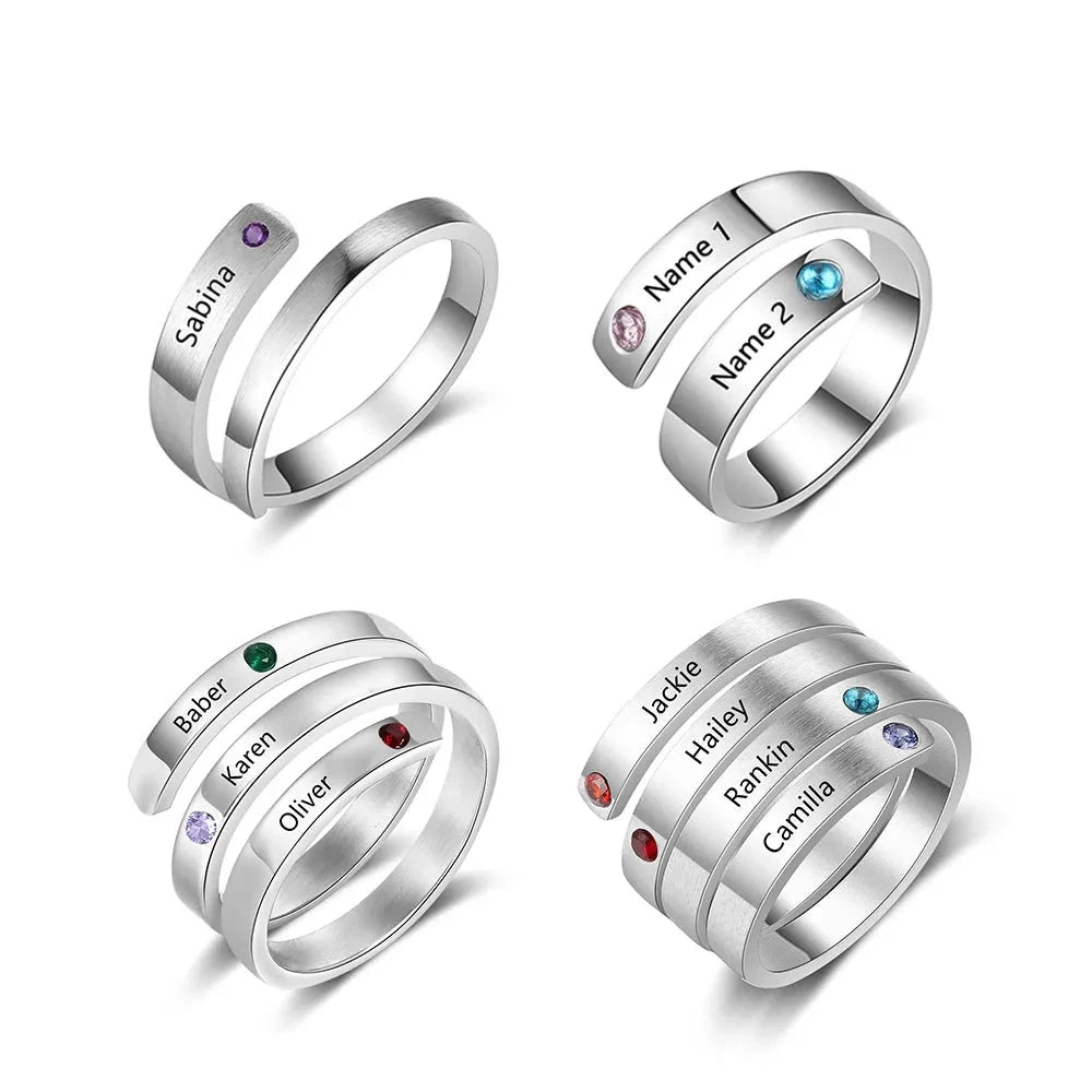 Personalized Mothers Rings Custom Name Birthstone Wrap Rings for Women Engraved Jewelry Anniversary Gifts for Mom