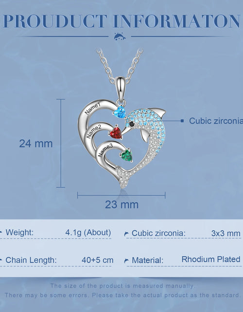 Load image into Gallery viewer, Dolphin Personalized Engraved 2-8 Name Necklace Customized Heart Pendant with Birthstone Christmas Gifts for Mom Family
