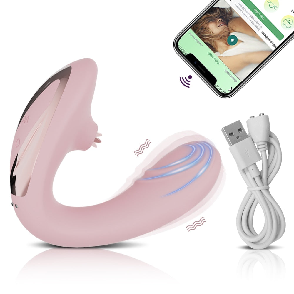 Powerful Bluetooth APP Vibrator Female with Tongue Licking Clitoris Stimulator G Spot Massager Adult Goods Sex Toys for Women