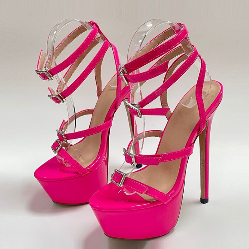 Sexy High Heels Platform Sandals For Women Fashion Open Toe Crystal Buckle Stiletto Wedding Stripper Shoes