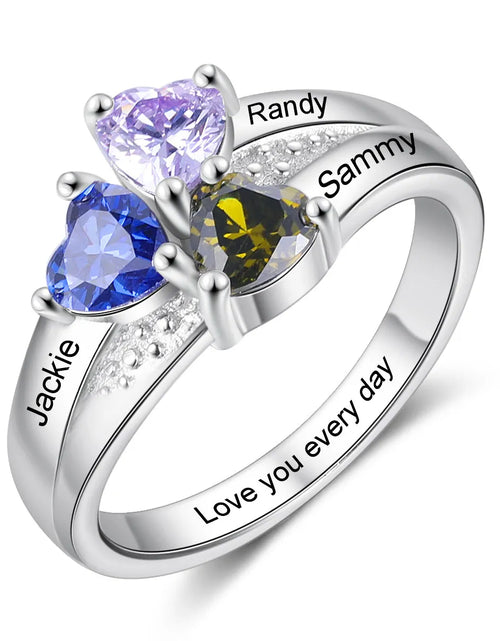 Load image into Gallery viewer, Personalized 1-8 Birthstone Rings Silver Flower Custom Engraved Name Family for Mother Days Aniversary Jewelry
