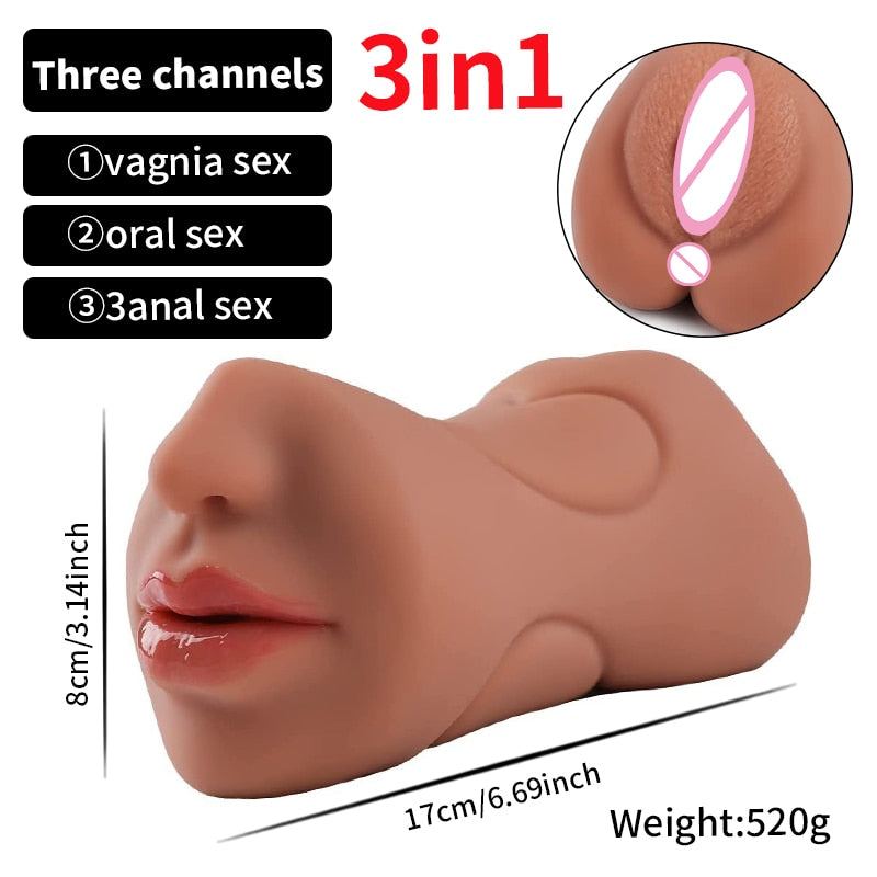 Realistic Vagina Male Masturbator Oral Mouth Aircraft Cup Real Pussy Sexo Intimate Goods Deep Throat Double Hole Sex Toy for Men