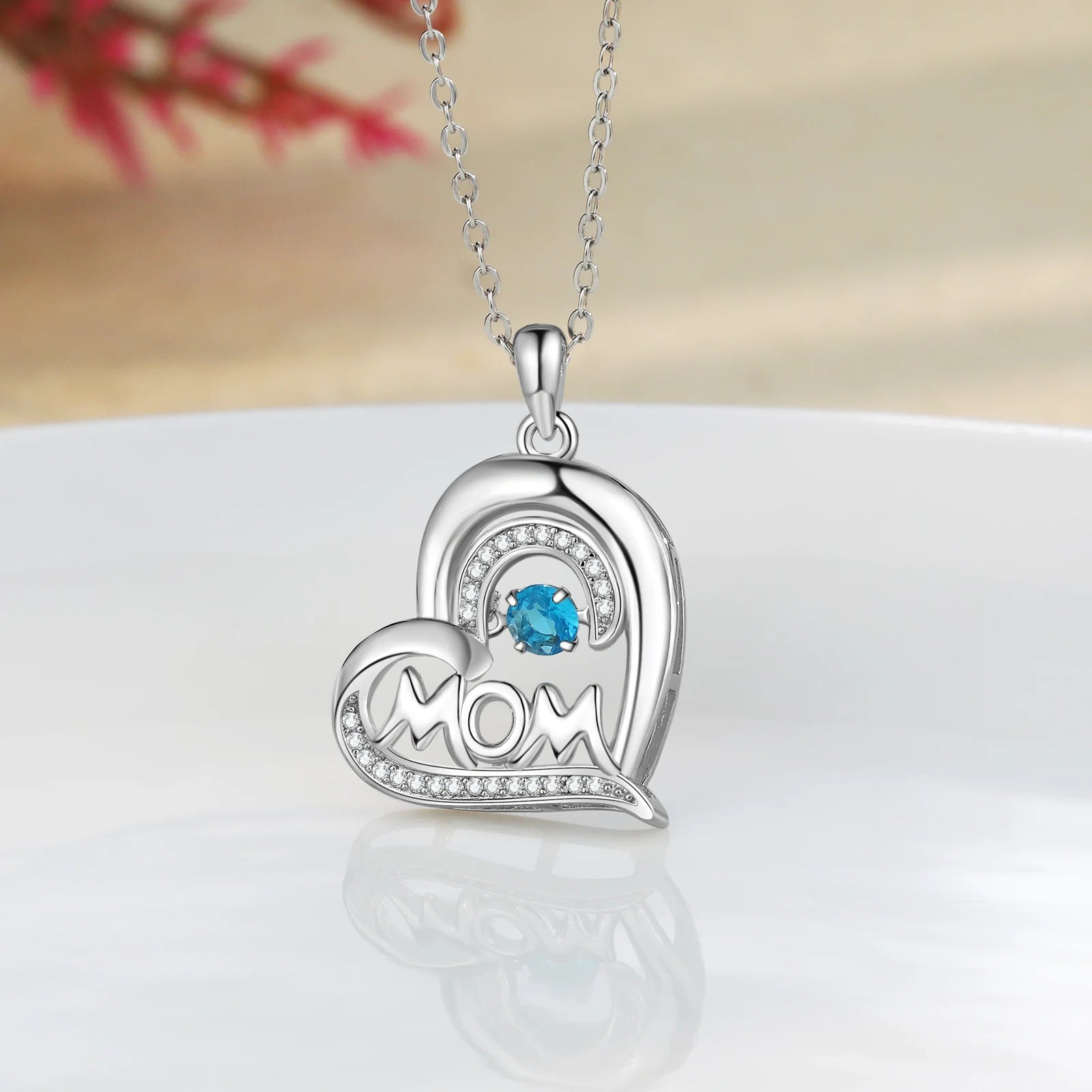 Mother's Day Personalized MOM Birthstone & Name Necklace Love Heart Pendants Custom Birthday Gifts for Women Mom Wife