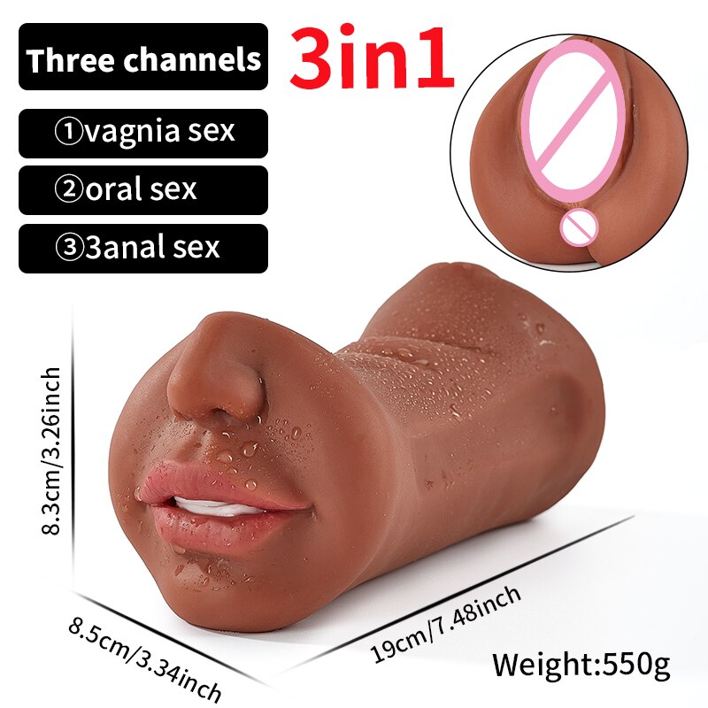 Realistic Vagina Male Masturbator Oral Mouth Aircraft Cup Real Pussy Sexo Intimate Goods Deep Throat Double Hole Sex Toy for Men