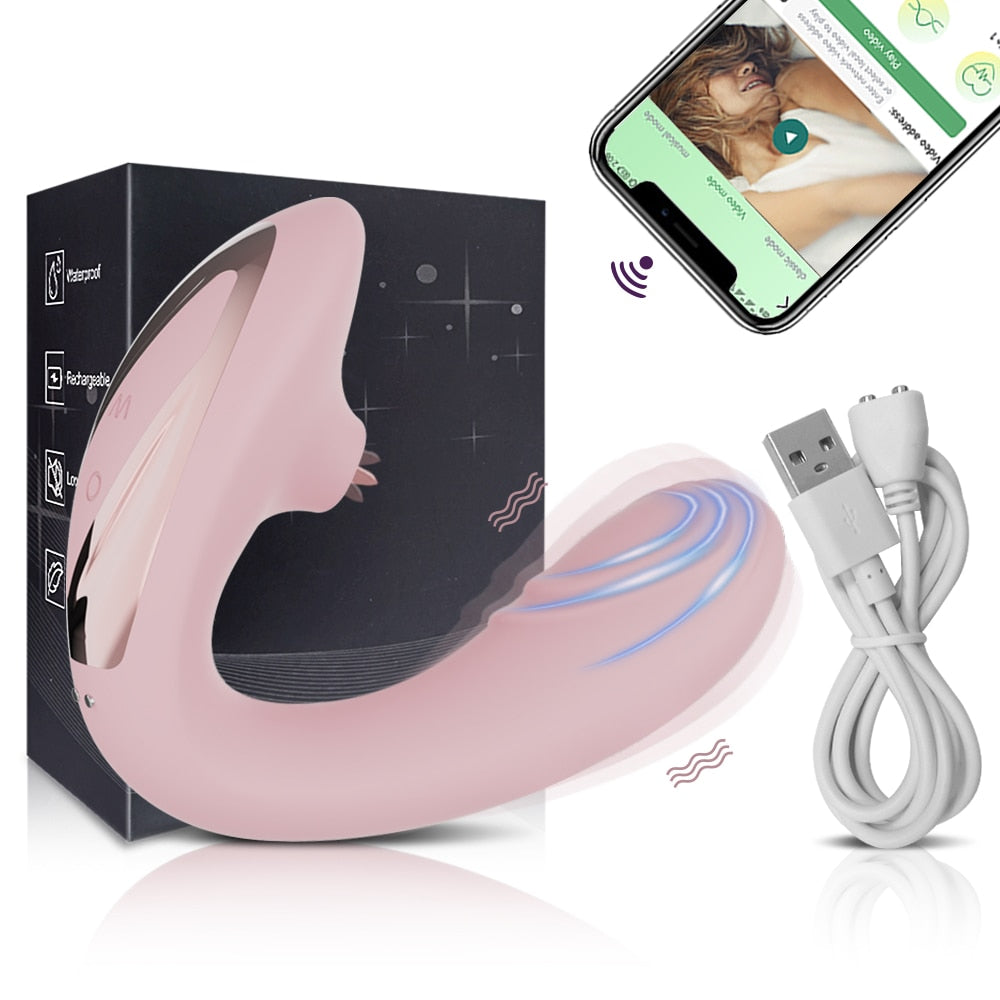 Powerful Bluetooth APP Vibrator Female with Tongue Licking Clitoris Stimulator G Spot Massager Adult Goods Sex Toys for Women