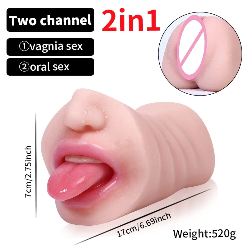 Realistic Vagina Male Masturbator Oral Mouth Aircraft Cup Real Pussy Sexo Intimate Goods Deep Throat Double Hole Sex Toy for Men