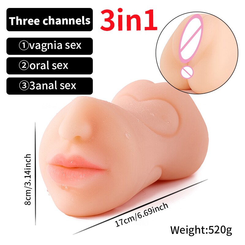 Realistic Vagina Male Masturbator Oral Mouth Aircraft Cup Real Pussy Sexo Intimate Goods Deep Throat Double Hole Sex Toy for Men