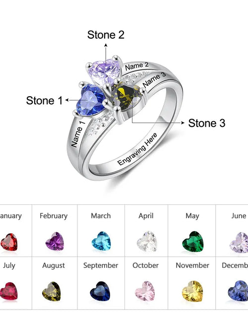 Load image into Gallery viewer, Personalized 1-8 Birthstone Rings Silver Flower Custom Engraved Name Family for Mother Days Aniversary Jewelry
