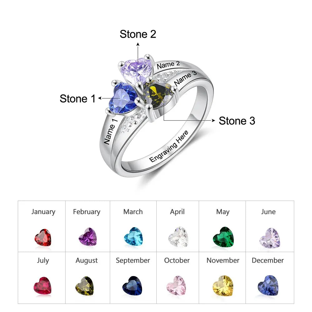 Personalized 1-8 Birthstone Rings Silver Flower Custom Engraved Name Family for Mother Days Aniversary Jewelry