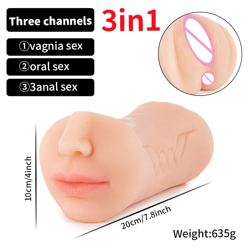 Realistic Vagina Male Masturbator Oral Mouth Aircraft Cup Real Pussy Sexo Intimate Goods Deep Throat Double Hole Sex Toy for Men