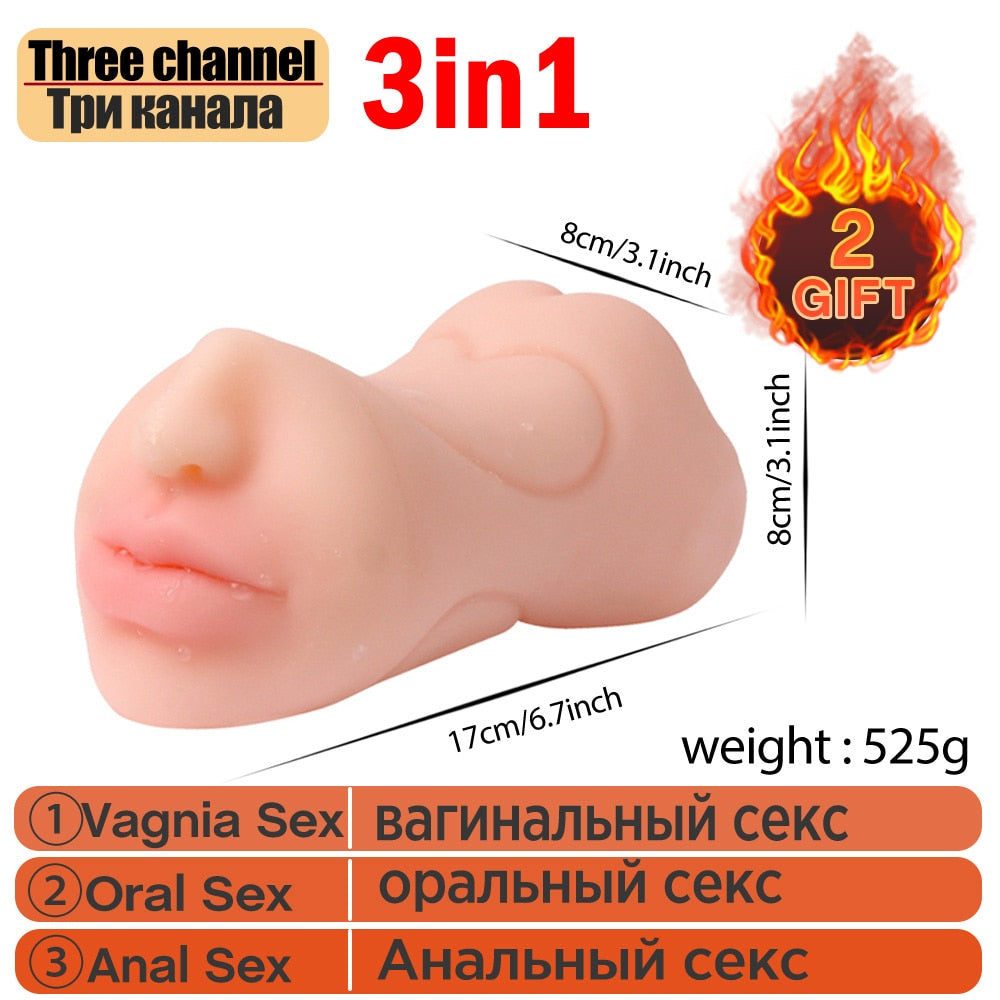 3 IN 1 Sex Toys Masturbation For Men Deep Throat Artificial  Real Pussy Oral Male MasturbatorBlowjob Realistic Rubber Vagina