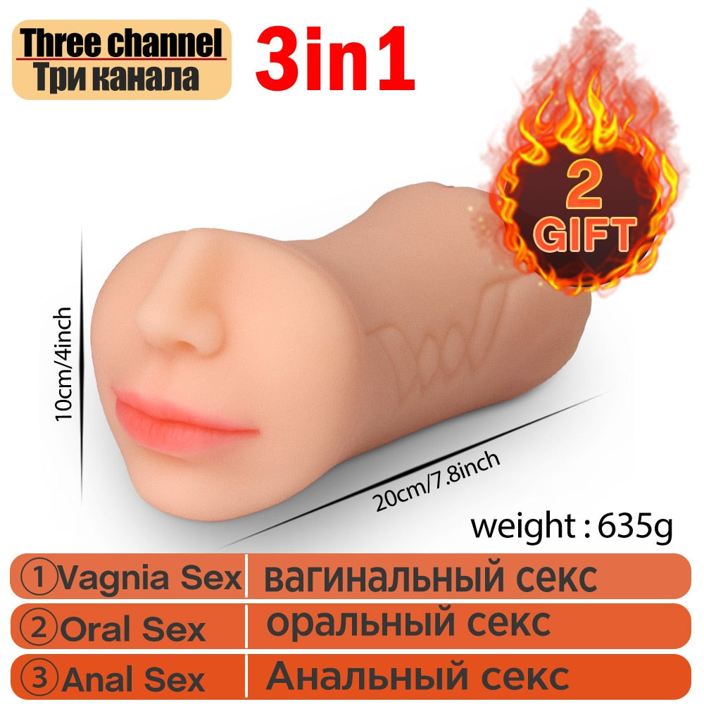 3 IN 1 Sex Toys Masturbation For Men Deep Throat Artificial  Real Pussy Oral Male MasturbatorBlowjob Realistic Rubber Vagina