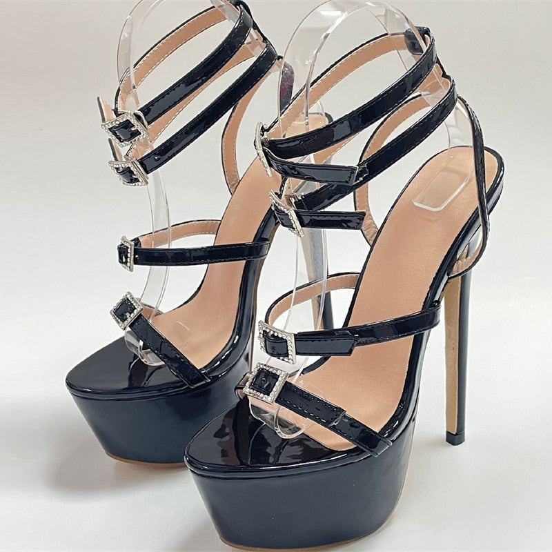 Sexy High Heels Platform Sandals For Women Fashion Open Toe Crystal Buckle Stiletto Wedding Stripper Shoes