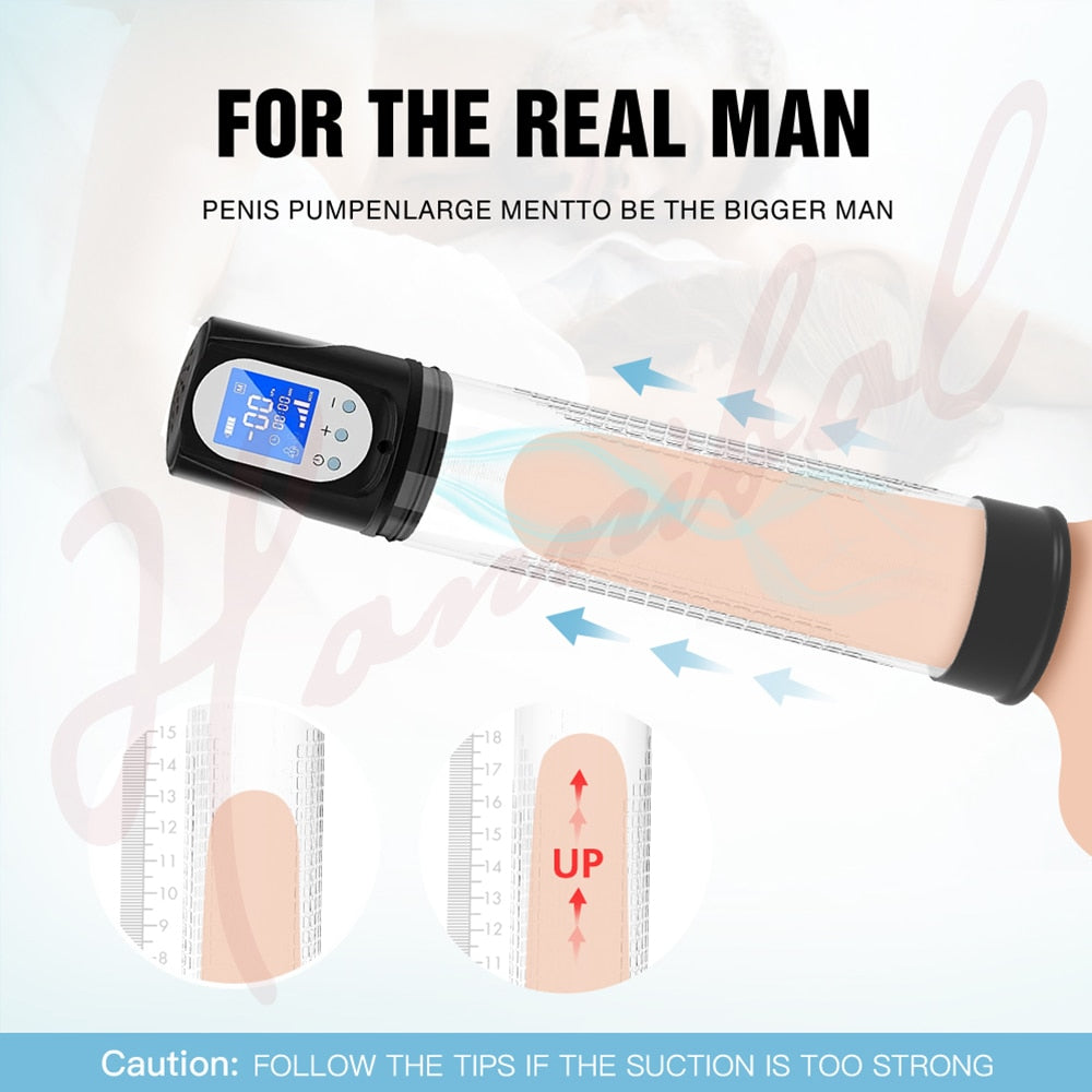 LCD Electric Penis Pump Male Masturbator Cup Dick Extender Vacuum Pump Penis Enlargement Pump Trainer Sex Toy for Men