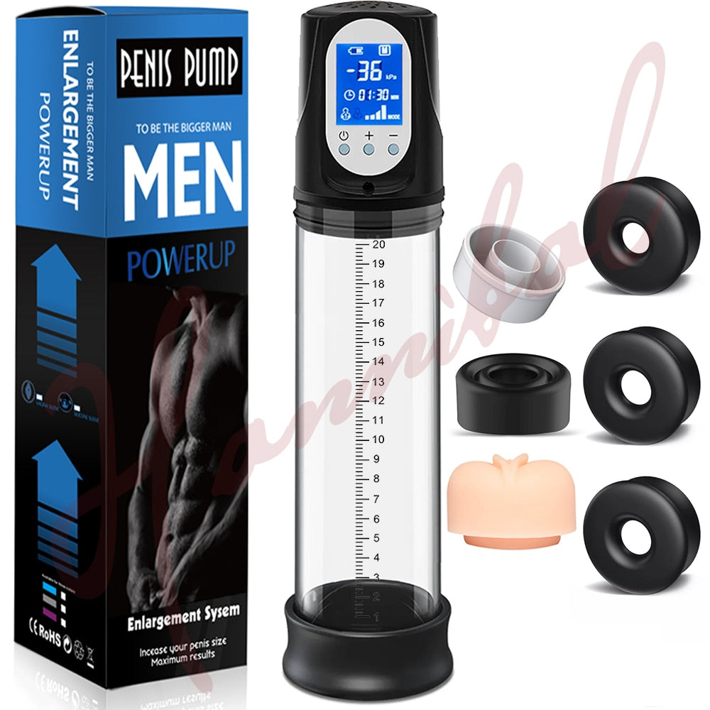 LCD Electric Penis Pump Male Masturbator Cup Dick Extender Vacuum Pump Penis Enlargement Pump Trainer Sex Toy for Men