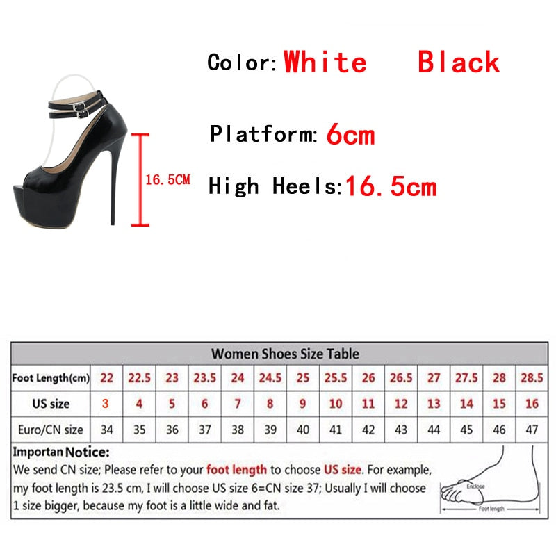 Fashion Design Double Buckle Strap Platform Sandals Women Pumps Sexy Peep Toe 16.5CM Super High Heels Stripper Shoes White