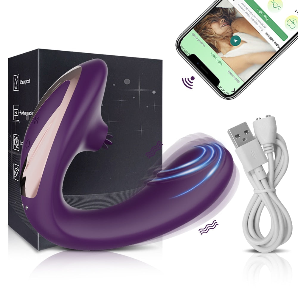 Powerful Bluetooth APP Vibrator Female with Tongue Licking Clitoris Stimulator G Spot Massager Adult Goods Sex Toys for Women