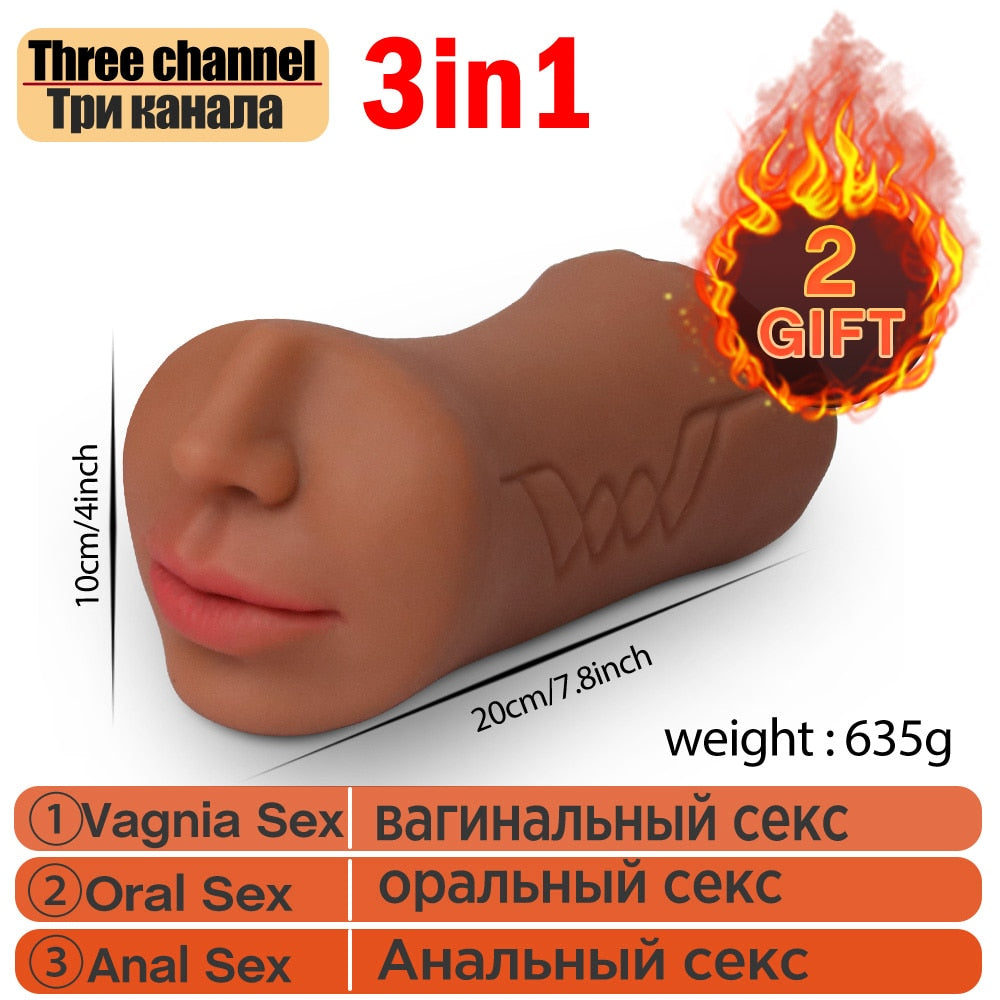 3 IN 1 Sex Toys Masturbation For Men Deep Throat Artificial  Real Pussy Oral Male MasturbatorBlowjob Realistic Rubber Vagina