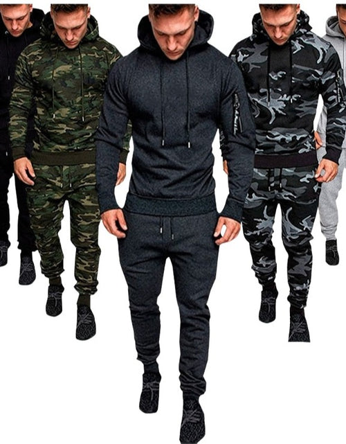 Load image into Gallery viewer, Tracksuit Military Hoodie 2 Pieces Sets Costom Your Logo Camouflage Muscle Man Autumn Winter Tactical Sweat Jacket Pants
