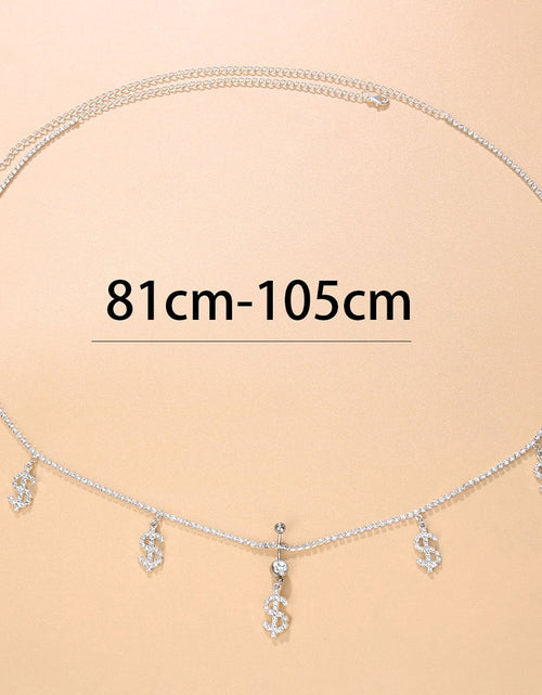 Load image into Gallery viewer, Dollar Sign Waist Chain Women Belt Jewelry Stainless Steel Crystal Sexy Bar Barbell Navel Button Hot Sale Piercing Jewelry Belly
