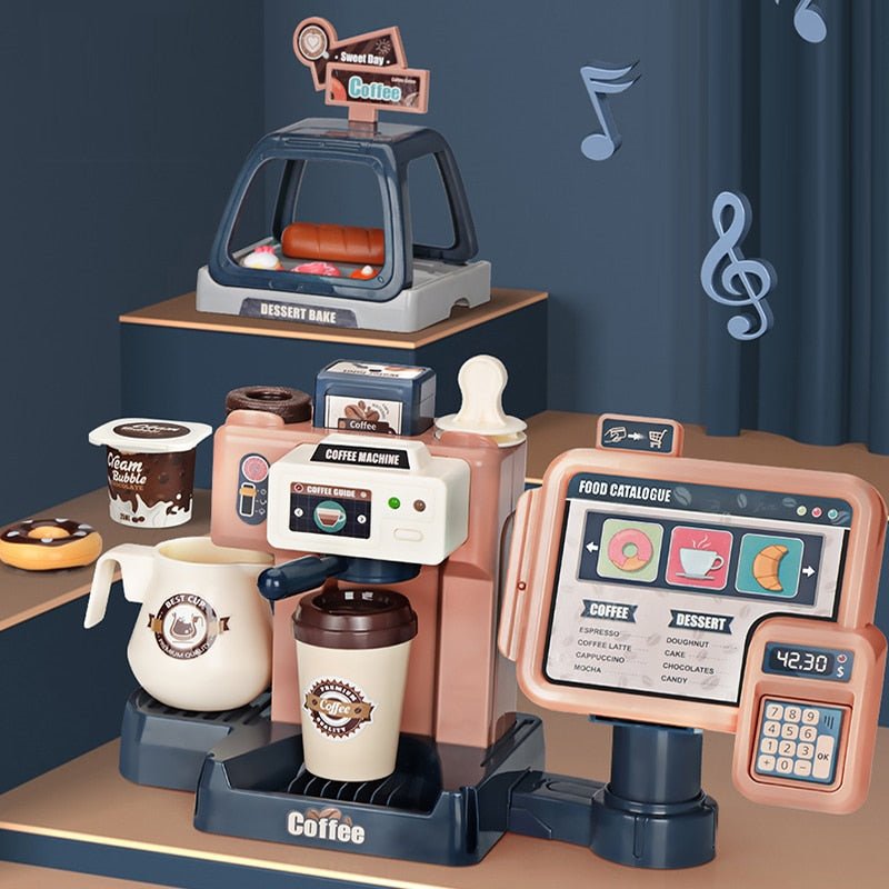 Kids Coffee Machine Toy Set Kitchen Toys Simulation Food Bread Coffee Cake Pretend Play Shopping Cash Register Toys For Children