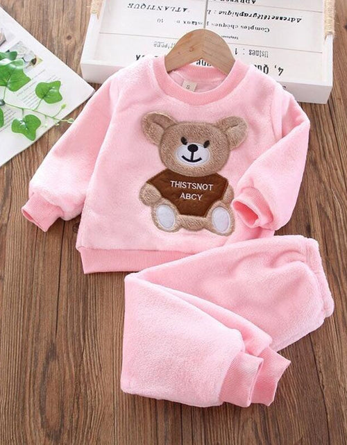 Load image into Gallery viewer, Baby Boys And Girls Clothing Set Tricken Fleece Children Hooded Outerwear Tops Pants 3PCS Outfits Kids Toddler Warm Costume Suit
