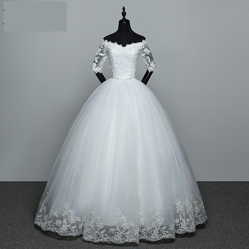 Wedding Dress 2022 New Arrival Flowers Butterfly Gelinlik Embroidery Lace Boat Neck Princess Wedding Gowns Vestidos De Novia