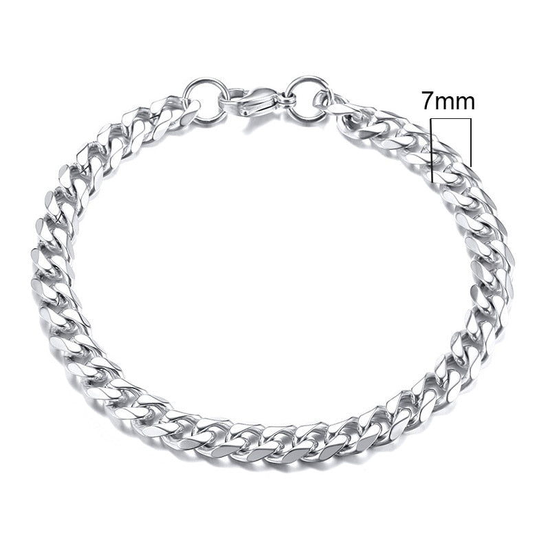 Mens Simple 3-11mm Stainless Steel Curb Cuban Link Chain Bracelets for Women Unisex Wrist Jewelry Gifts