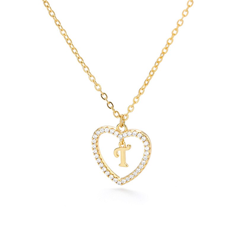 Heart Initial Necklace For Women Hollow Zircon Alphabet Necklaces Letter Pendant 2022 Trend Couple Jewelry Gift collier femme