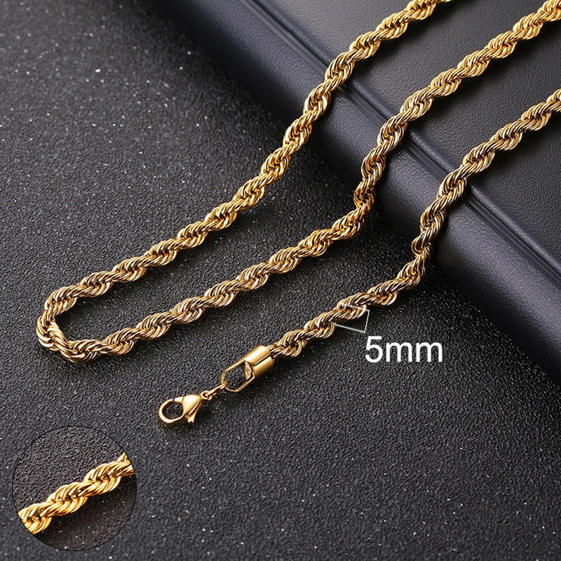 Cuban Chain Necklace for Men Women, Basic Punk Stainless Steel Curb Link Chain Chokers,Vintage Gold Tone Solid Metal Collar