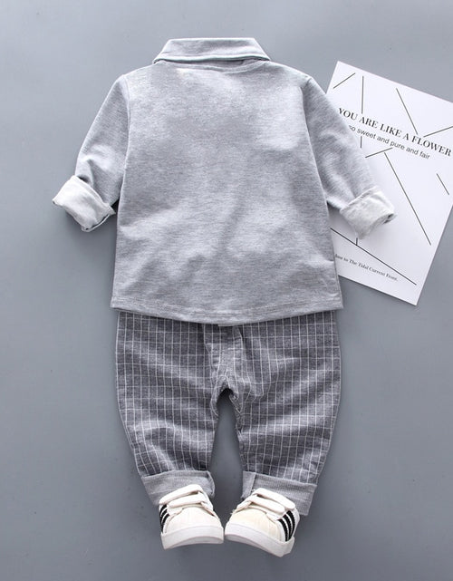 Load image into Gallery viewer, Boys Solid Clothing Sets Spring Autumn Baby Cotton Long-Sleeve Tie Shirt Pants 2pcs Outfits Kids Elegant Gentleman Suit 1-4Y
