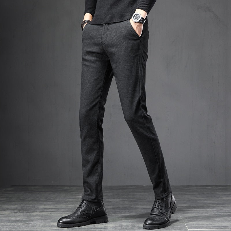 2022 Spring Autumn Business Dress Pants Men Elastic Waist Frosted Fabric Casual Trousers Formal Social Suit Pant Costume Homme