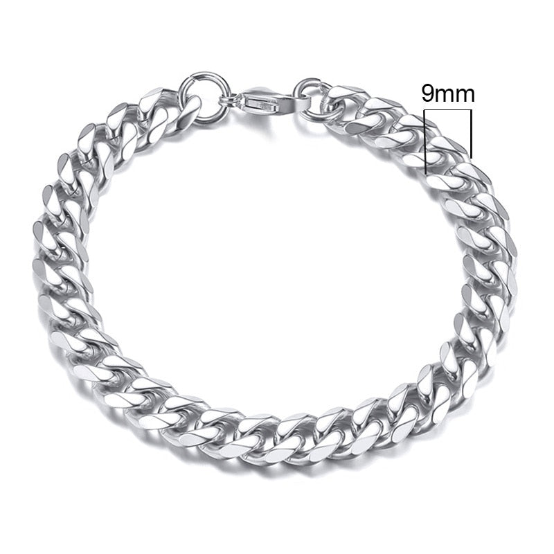 Mens Simple 3-11mm Stainless Steel Curb Cuban Link Chain Bracelets for Women Unisex Wrist Jewelry Gifts