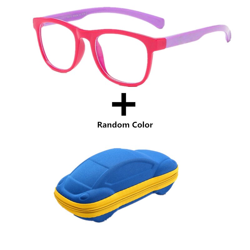 Anti blue Light Kids Glasses Boys Girls Optical Frame Computer Transparent Glasses Children Silicone Soft Eyeglasses +Car Case