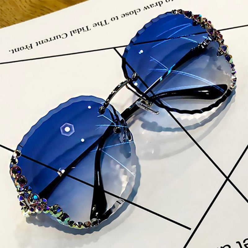 Diamond Sunglasses Women Rimless Luxe 2022 Glasses Moda Mujer Vasos Decorativos Lunette De Soleil Femme Zonnebril Dames