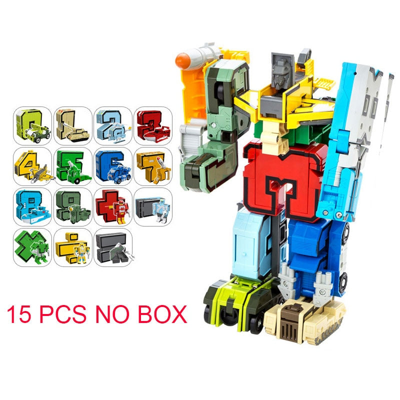 Educational Assemble Robots Transformation Building Blocks Action Figure Car Model Deform Number Letters Alphabet Math Toys