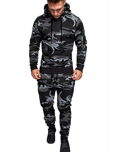 Load image into Gallery viewer, Tracksuit Military Hoodie 2 Pieces Sets Costom Your Logo Camouflage Muscle Man Autumn Winter Tactical Sweat Jacket Pants
