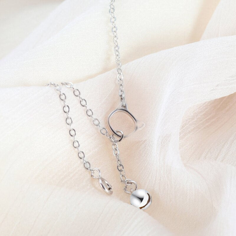 Korean Simple Design Cat Bell Pendant Bracelet Elegant Women's Wedding Party Silver Color Bracelet Charming Girl Jewelry Gift