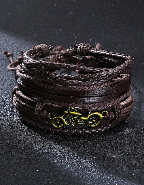 Load image into Gallery viewer, 4Pcs/ Set Braided Wrap Leather Bracelets for Men Vintage Life Tree Rudder Charm Wood Beads Ethnic Tribal Wristbands
