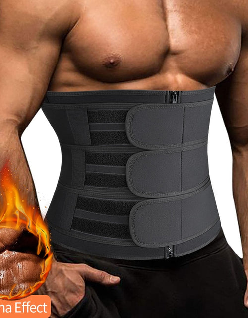 Load image into Gallery viewer, Men Body Shaper Neoprene Sauna Workout Waist Trainer Trimmer Belt for Weight Loss Sweat Belly Belt with Double Straps Shapewear
