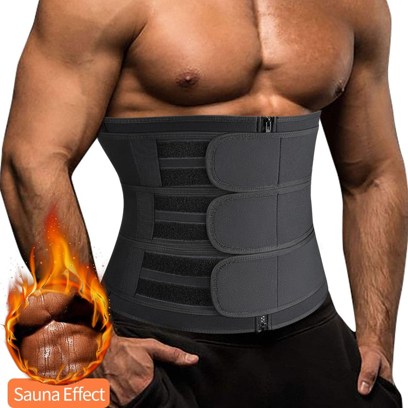 Men Body Shaper Neoprene Sauna Workout Waist Trainer Trimmer Belt for Weight Loss Sweat Belly Belt with Double Straps Shapewear