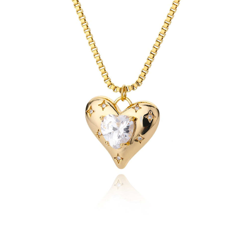 Heart Zircon Necklace for Women Stainless Steel Gold  Color Necklaces 2022 Trend Koeran Fashion Couple Jewelry collar