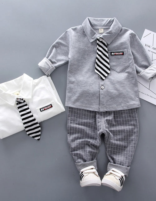 Load image into Gallery viewer, Boys Solid Clothing Sets Spring Autumn Baby Cotton Long-Sleeve Tie Shirt Pants 2pcs Outfits Kids Elegant Gentleman Suit 1-4Y
