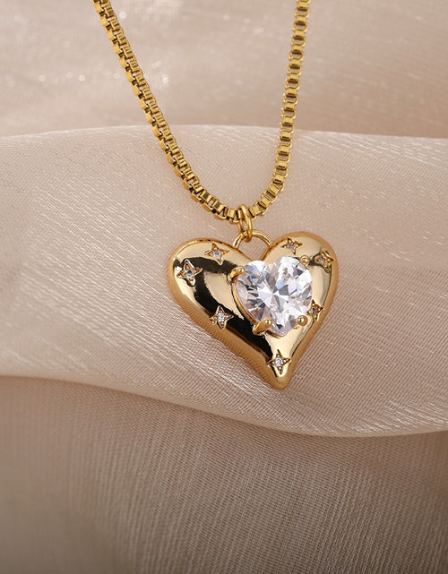 Load image into Gallery viewer, Heart Zircon Necklace for Women Stainless Steel Gold  Color Necklaces 2022 Trend Koeran Fashion Couple Jewelry collar
