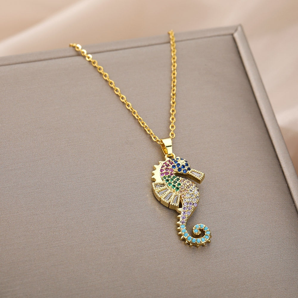 Sea Horse Pendant Necklace For Women Stainless Steel Gold  Color Necklaces 2022 Trend Couple Aesthetic Jewerly collares